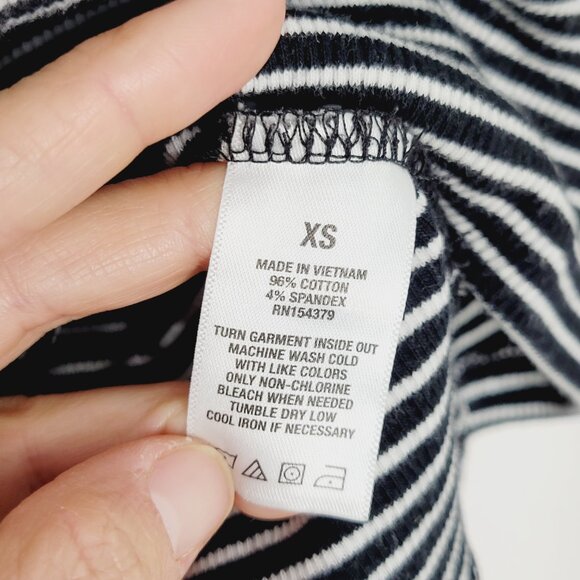 Aeropostale Striped Black White Cotton Spandex Ruffle Neck Long Sleeve Rib Y2K - Picture 8 of 11